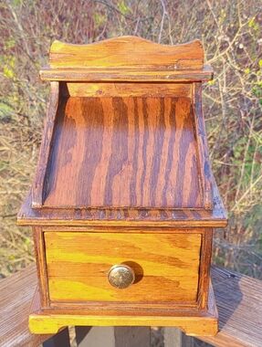 1970s Handmade Vintage Rotary Phone Stand Tiger Wood Grain With Drawer